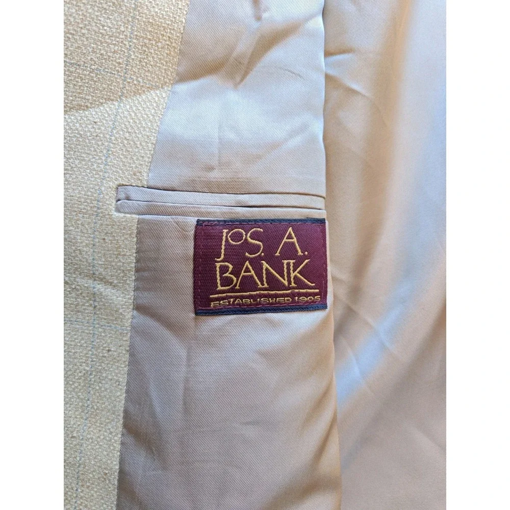 Jos A Bank Mens Blazer Sports Coat 41L Cream Made in USA Vintage 2 Button Check